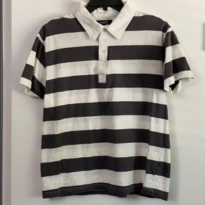 Threads Gray and White Stripe Polo. Large